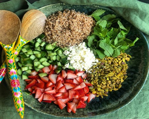 Colorful plant based meal preparation with fresh organic ingredients